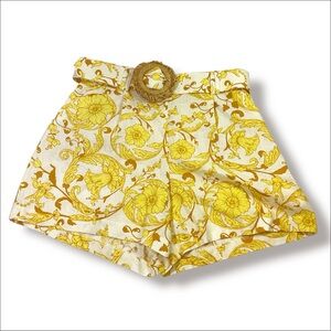 High Waist Floral Yellow Shorts